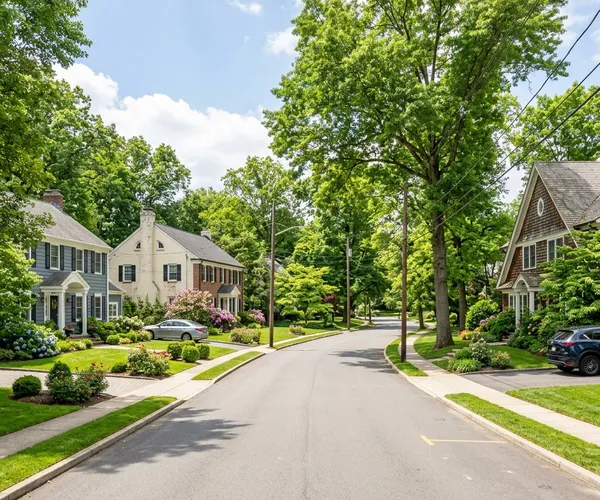 Tree-lined Westchester suburban street